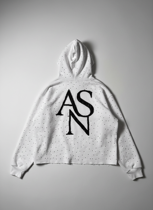 CONTRAST CROPPED HOODIE BLANC Back View