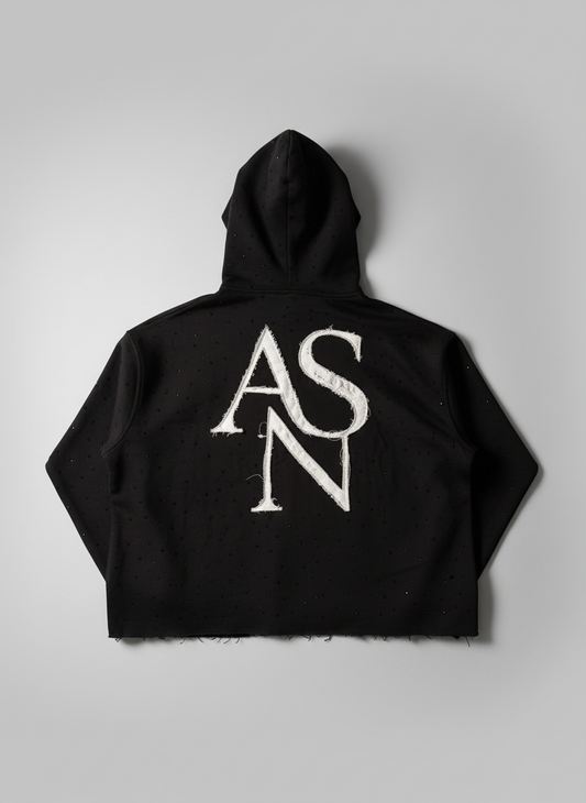 CONTRAST CROPPED HOODIE NOIR Back View